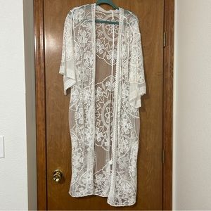 Long white lace duster